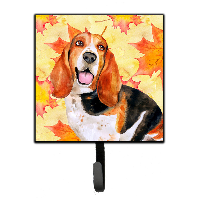 Organisateur de clés murales avec crochets clés partagée pei automne Eliane, Basset hound, Rouge / bleu / noir