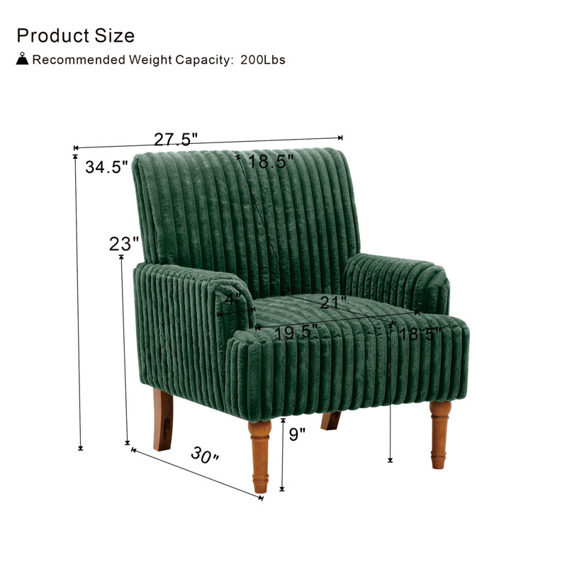 Fauteuil d'appoint en velours côtelé 30 po Aiden, Vert