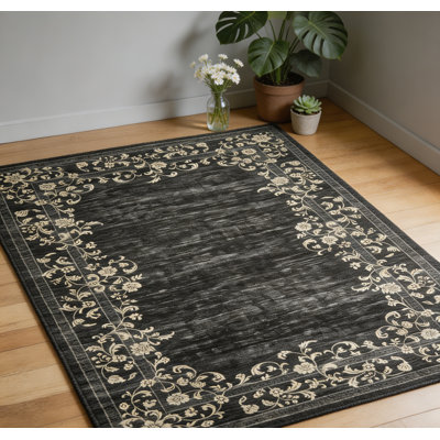Grand tapis de salon à motif floral avec bordure antidérapante 9 x 12