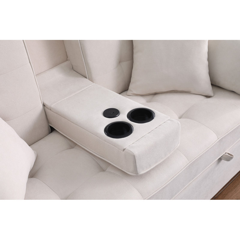 Fabric Convertible Sleeper Loveseat With Dropdown Console