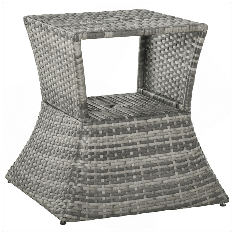 Table d'appoint en osier de rotin avec trou pour parasol Outsunny