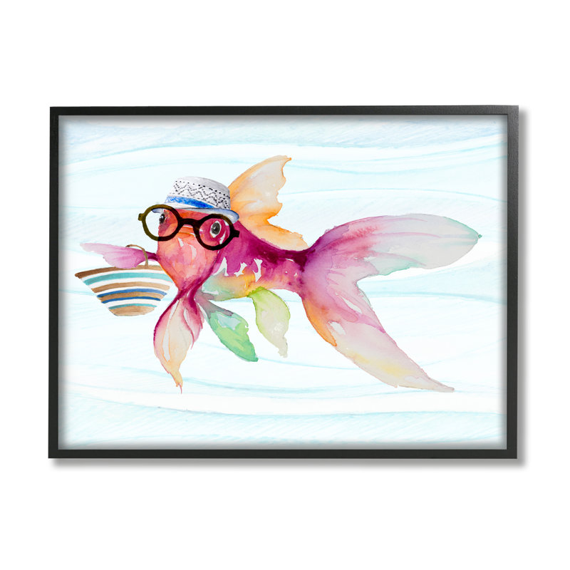 «Hipster Fish», art marin giclée encadrée par Lanie Loreth, Giclée encadrée noir minuit, H 11 po x l 14 po x P 1,5 po