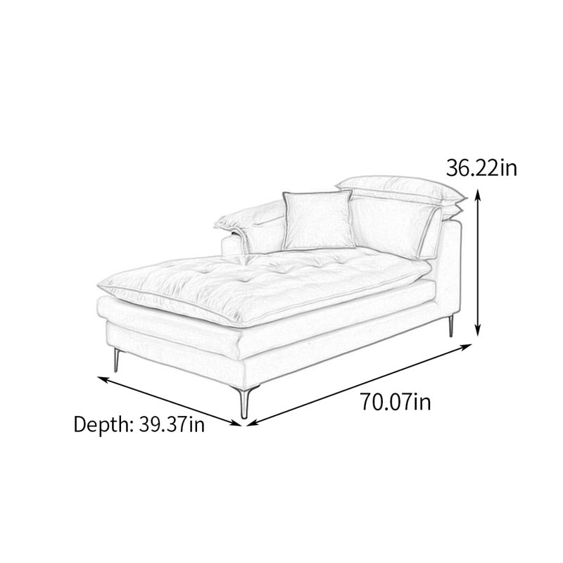 Méridiennes intérieures à coussin réglable, Accoudoir à droite (vu de face)