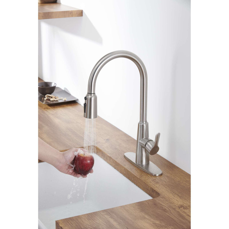 High Arc Stainless Steel Modern Kitchen Faucet With Pull Out Sprayer For Versatile Sink Use