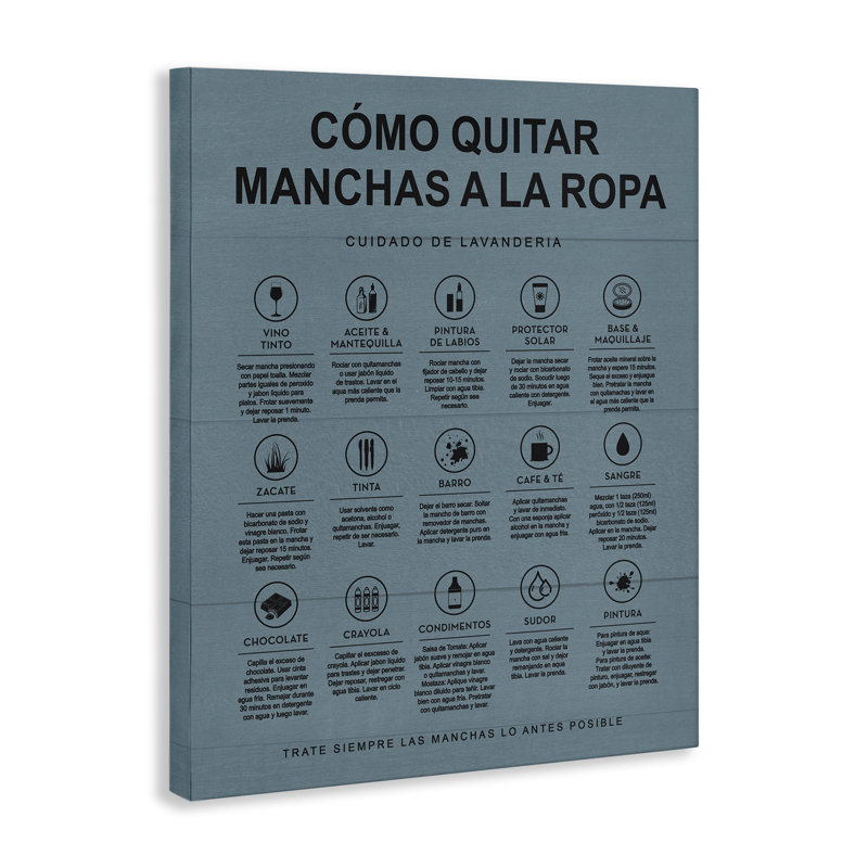 Art mural Guia de Limpieza de Manchas, Azul par lettré et doublé, H 40 po x l 30 po