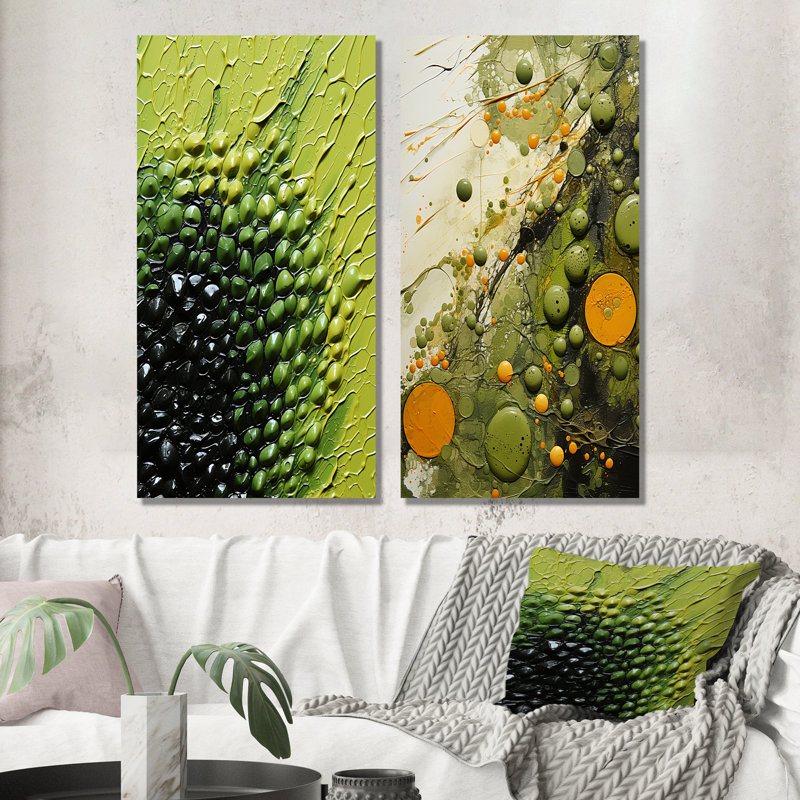 Avocat vert I et vert - Collages abstraits, ensemble de 2 reproductions d'art mural, H 28 po x l 25 po, Toile tendue