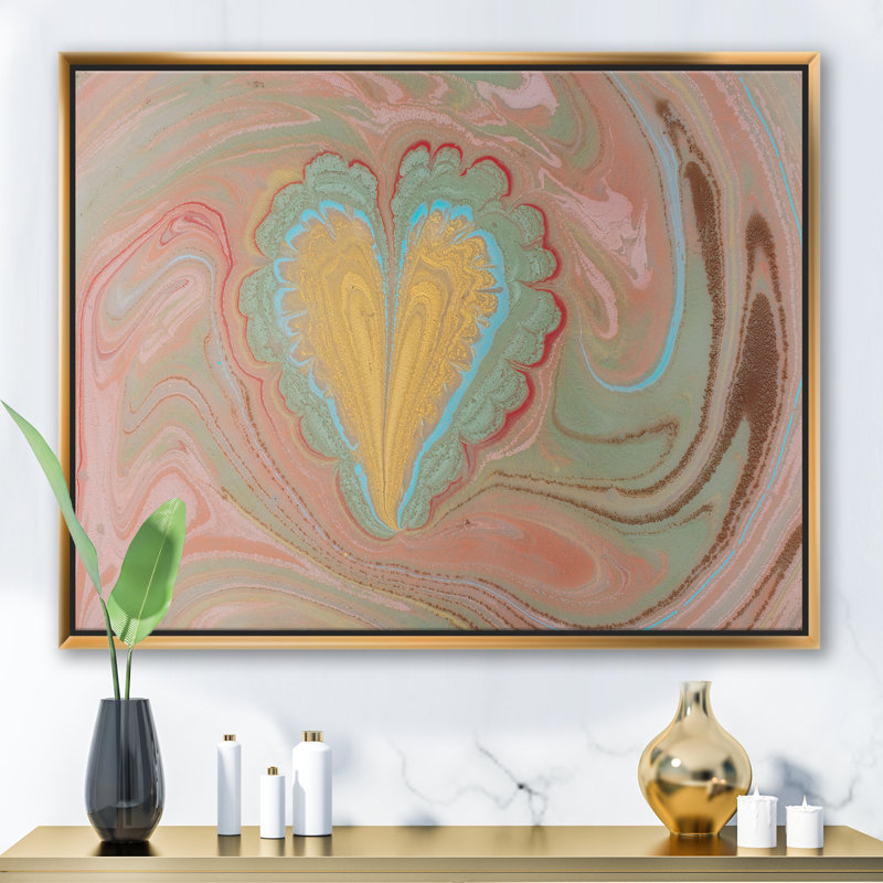 Marbré fleur de cœur - reproduction d'art sur toile, H 30 po x l 40 po x P 1,5 po, Toile avec cadre doré