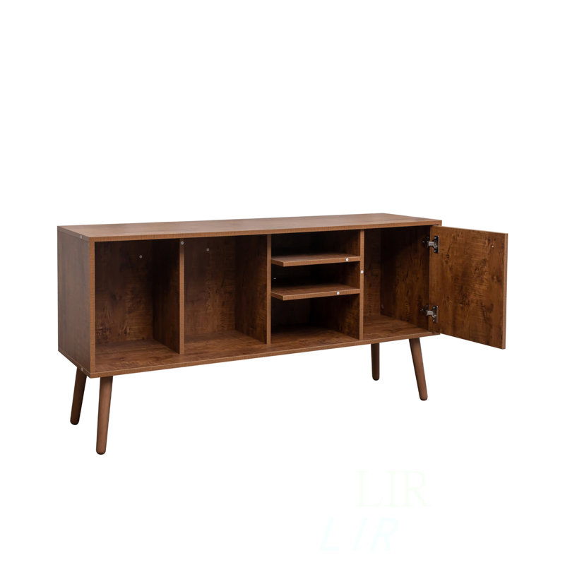 TV Stand with 1 storage and 3 shelves Cabinet, Walnut Brown