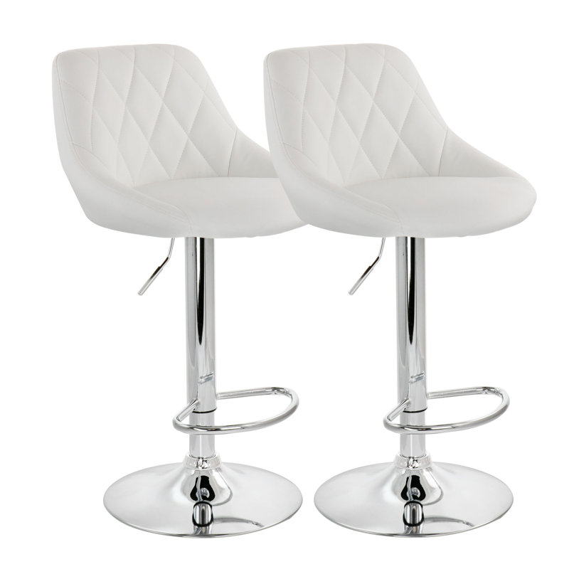 Jaretta Swivel Upholstered Faux Leather Adjustable Height Counter Stool with Steel Frame, White
