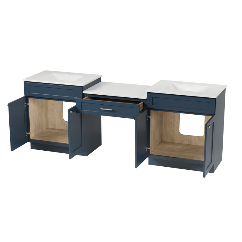 91'' Double Bathroom Vanity with Quartz Top, Blue