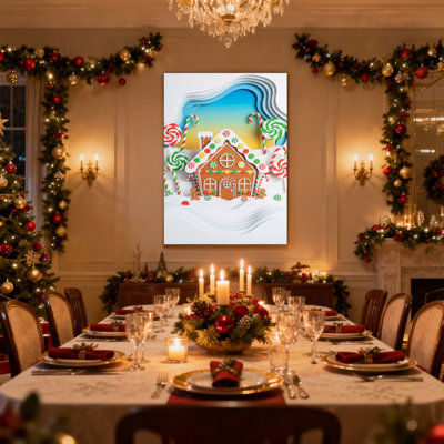 Christmas Gingerbread House Candy Landscape Winter Scene Set of 3 Canvas Wall Art Prints