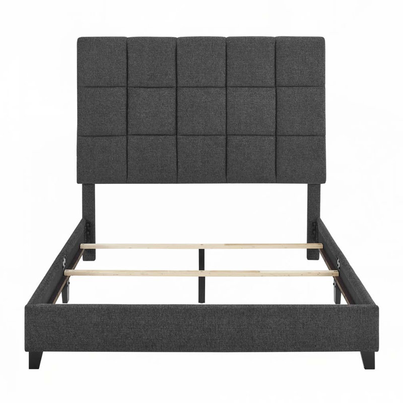 Lit plateforme tapissier Boucle, Grey, Grand