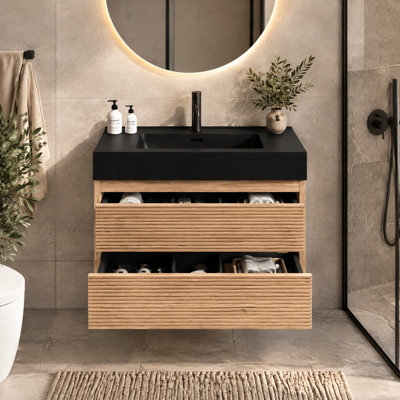 Meuble-lavabo de 30 pi avec lavabo en quartz d'ingénierie et tiroirs noirs doux