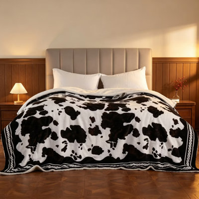 Cow Print Velvet Plush Electric Heated Blanket, Fast Warming Throw Blanket with 10 Heat Levels, Overheat Protection, Machine Washable for Bedroom Sofa
