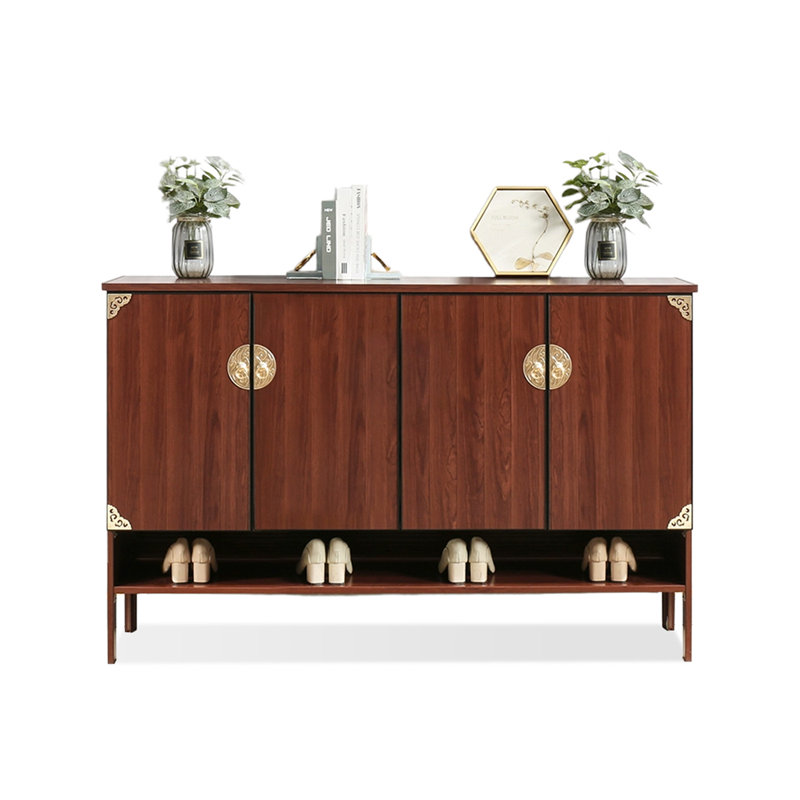 Walnut Aluminium alloy Shoe Storage, 38.58'' H x 55.12'' W x 14.17'' D