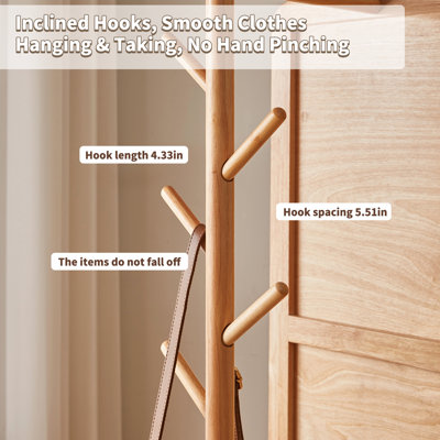 Miroir sur pied pivotant à 360° avec support, en bois massif, avec crochets et étagères de rangement, idéal pour une chambre ou une entrée.