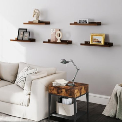 Ensemble de 5 tablettes flottantes pour la décoration murale, étagère à livres murale, tablette pour tablette avec rebord pour le rangement, chambre à coucher, salon, salle de bain - noyer