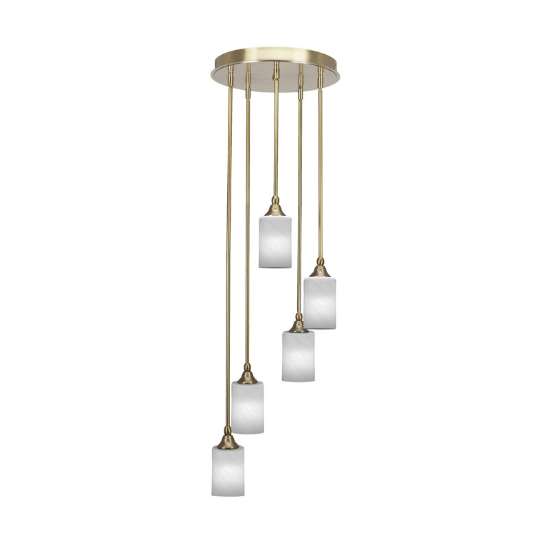 Luminaire suspendu suspendu en grappe à 5 lumières Candis avec verre blanc de 4 po Candis, Laiton New Age