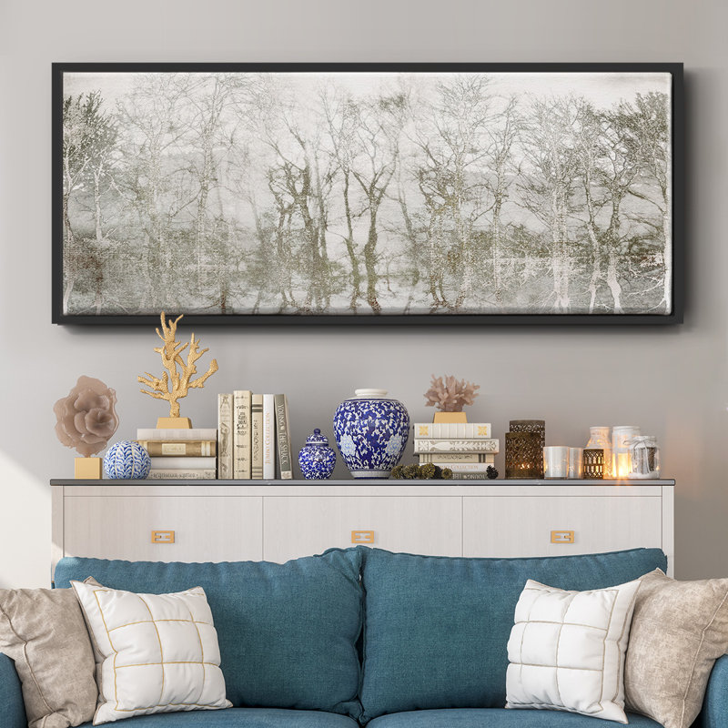 Shimmering Trees - Impression sur cadre flottant, H 20 po x l 50 po x P 1,5 po, Noir