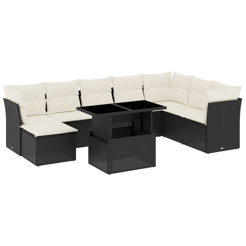 Ensemble de canapé de jardin en rotin PE noir, acier thermolaqué Vidaxl, verre trempé