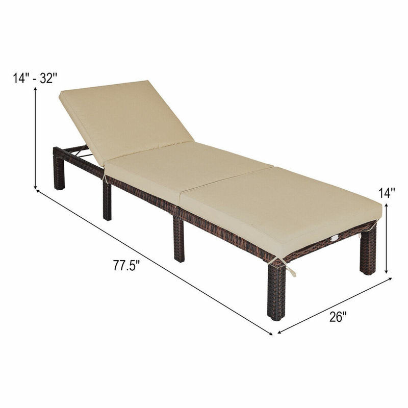 Chaise longue rembourrée réglable en rotin Dizzie, Marron
