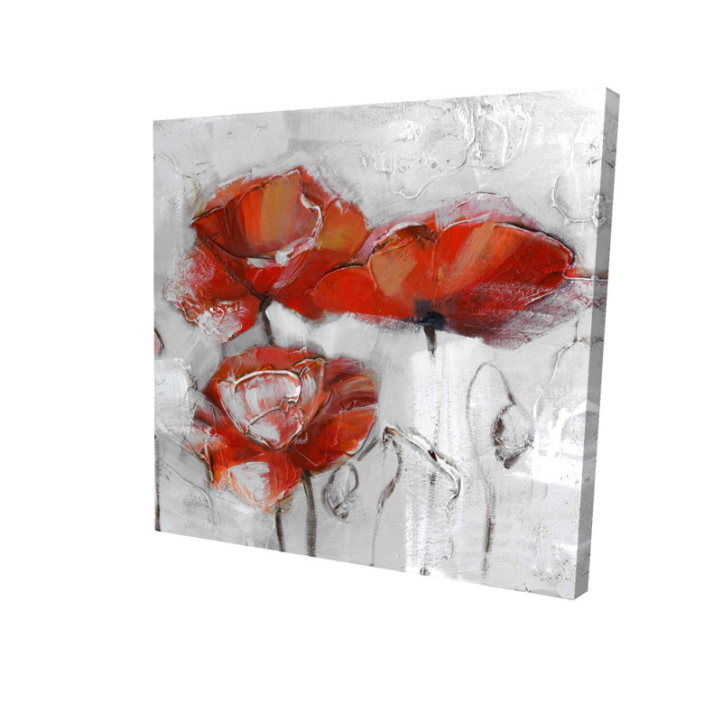 Toile abstraite grise coquelicots | Décoration de chambre botanique, H 8 po x l 8 po