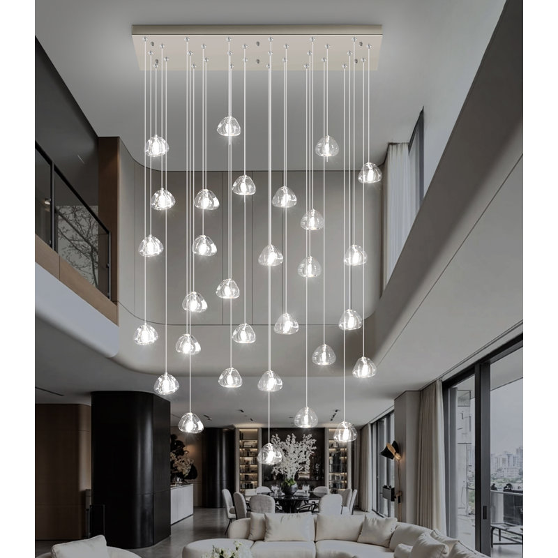 Lustre 30 lumières rectangulaires à intensité variable, Argent argent
