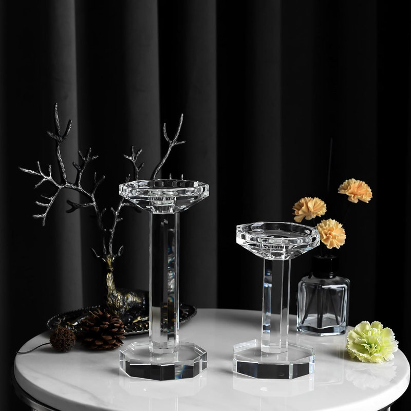 Premium Crystal Candlestick Holders Set Of 2, Elegant Taper And Pillar Candle Holders For Wedding, Party, And Home Table Centerpiece Decor