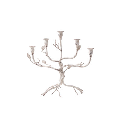 Candélabre à 5 branches, porte-bougie conique en métal de style champêtre français, centre de table sculptural blanc antique pour manteau de cheminée et table de salle à manger