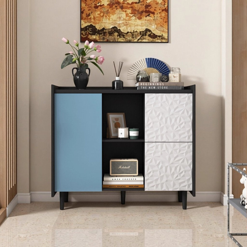 Buffet avec rangement, Noir / bleu