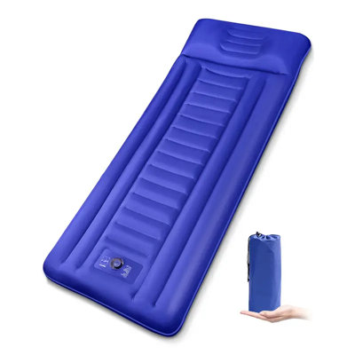 Portable Inflatable Sleeping Pad with Built-in Hand Pump, Waterproof Camping Air Mattress for Outdoor Tent & Indoor Guest Use, Leakproof Inflation Deflation Valve, Include Repair Patch & Carry Bag