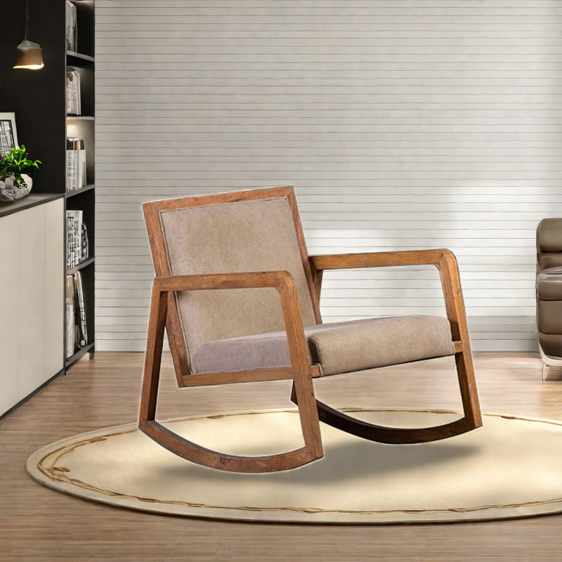 Chaise berçante simple en bois massif, Brun, Gris clair