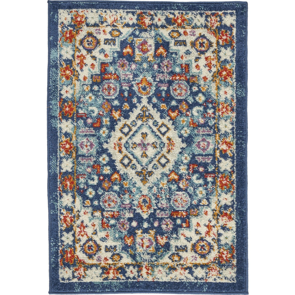 Homesahel Blue And Ivory Medallion 2'' X 3'' Scatter Rug - Modern Carpet  For Entrance, Living Room