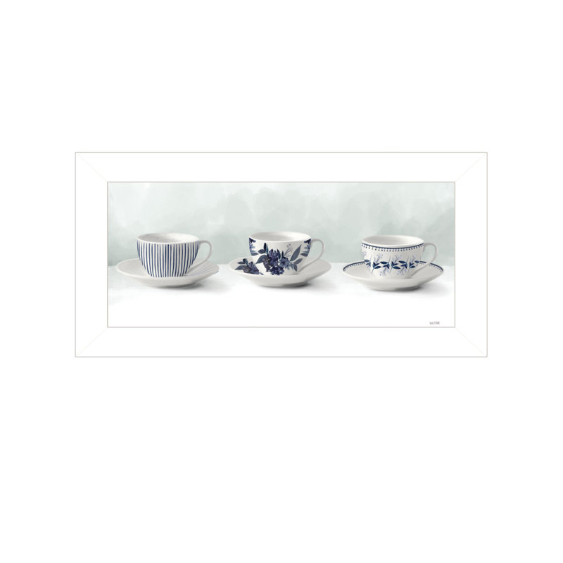 «Cups & Saucers» par House Fenway, reproduction encadrée prête à accrocher, cadre blanc