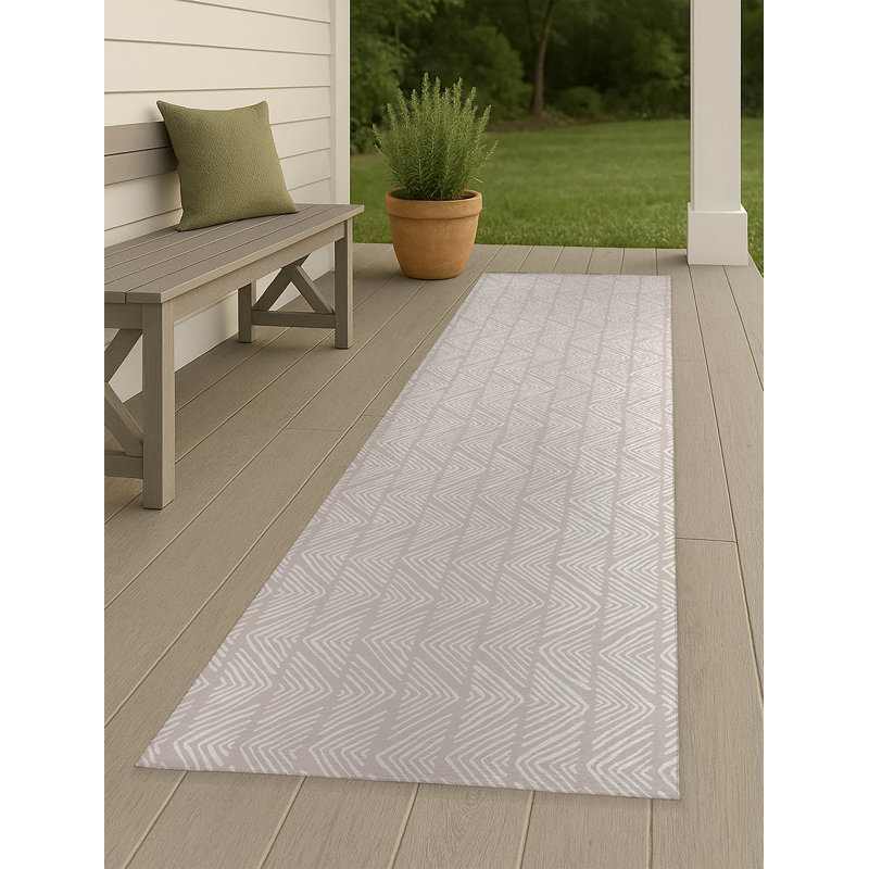 Chev Wave Stripe Non-Slip Outdoor Rug, Runner 2'6" x 8'