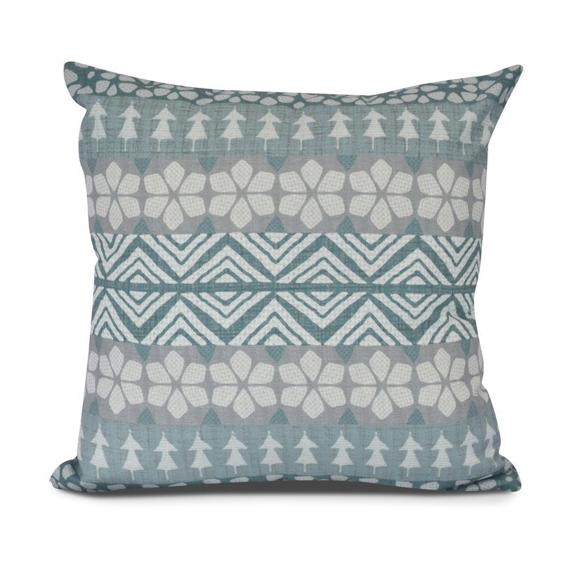Teal and Gray Geometric Print Square Throw Pillow