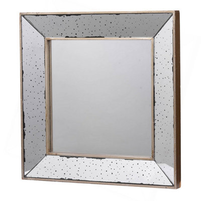 18 Inch Square Wall Accent Mirror, Raised Tray Edges, Mirrored Frame