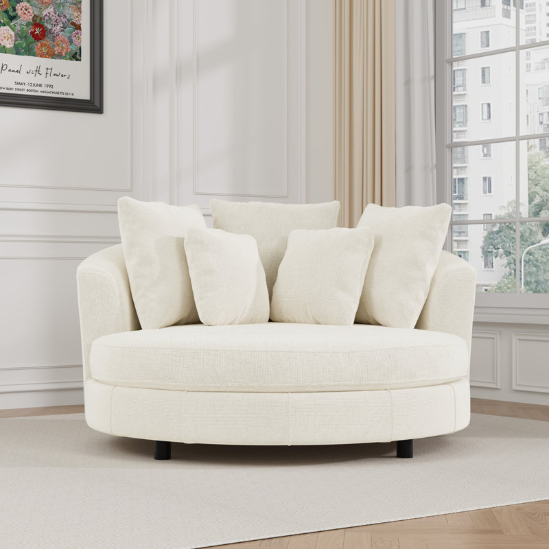 59.8" W Oversized Barrel Chair,Chenille Sofa Chair  With 5 Pillows, Beige