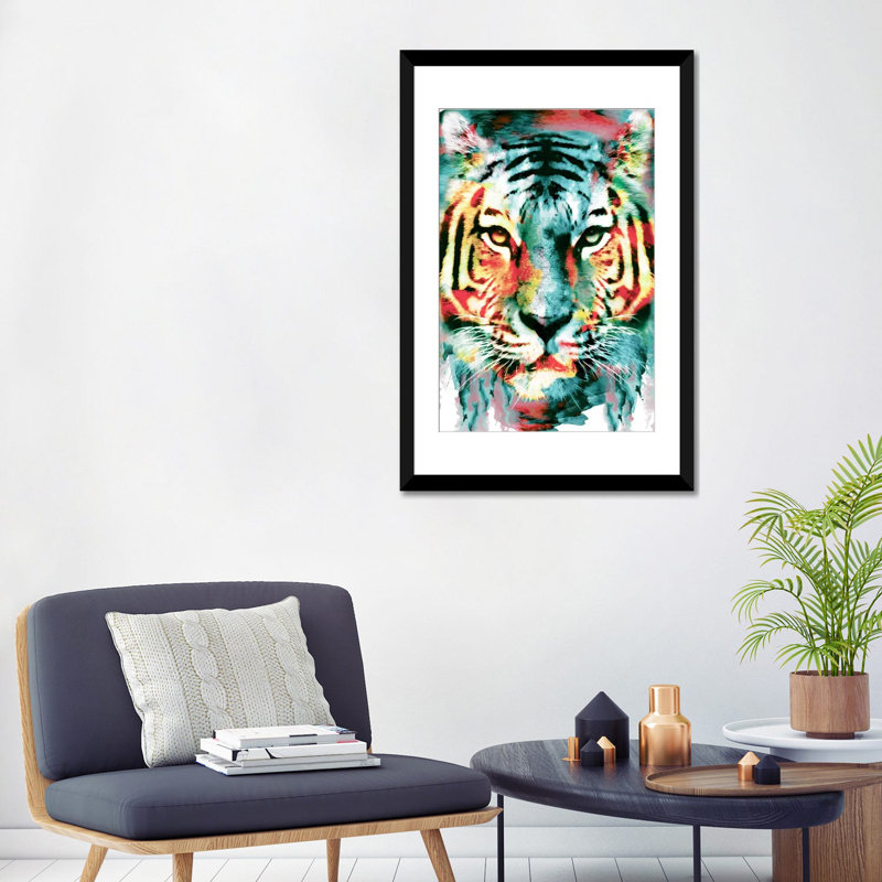 « tiger ii », impression sur toile, H 32 po x l 24 po x P 1 po, Papier avec cadre noir, Blanc