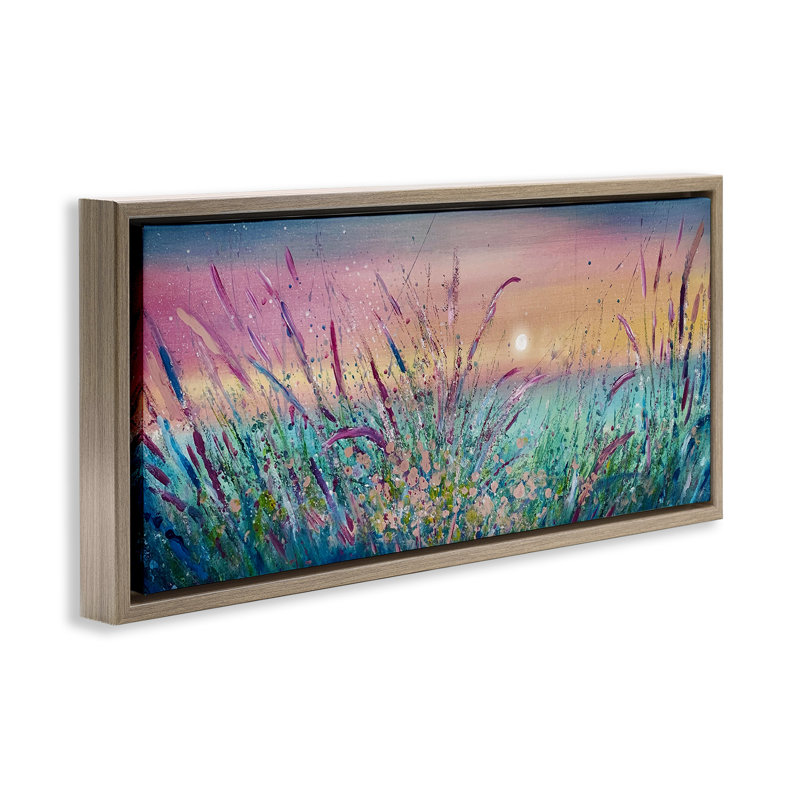 Pond Reeds Sprouting at Sunset, 11" H x 25" W, Montalcino Elm Floater Frame