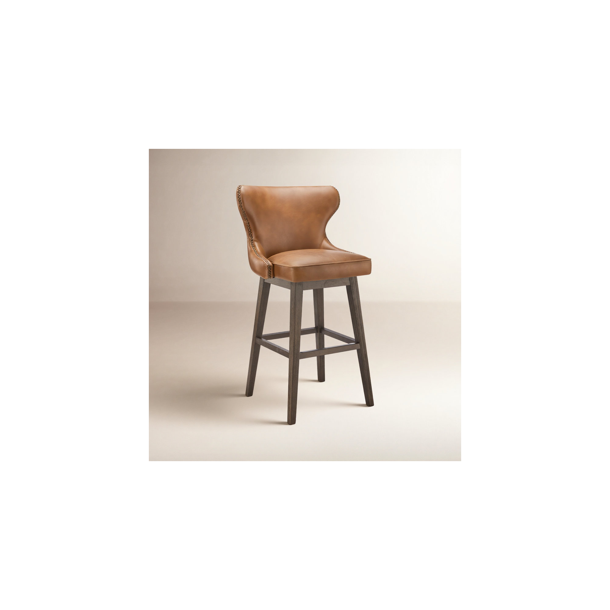 Caraline Leather Swivel Stool, Bar Stool ( 30" Seat Height), Wax Brown Faux Leather