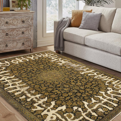 Tapis blanc / verdâtre rectangulaire en laine noué à la main 7 pi 7 po x 11 pi 1 po Paralta