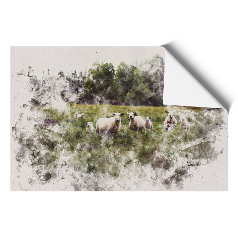 Curious Sheep Watercolour - Frameless Print, 59cm H x 84cm W x 0.1cm D