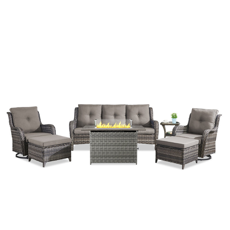 Carolina 7 - Pieces Sofa Seating Group With Fire Pit With Cushions, Gray/Gray