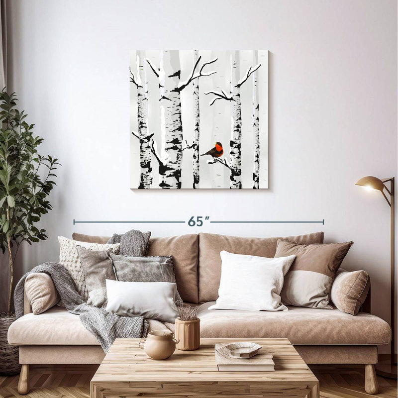 Brampt Snow Birch Bird, 36" H x 36" W