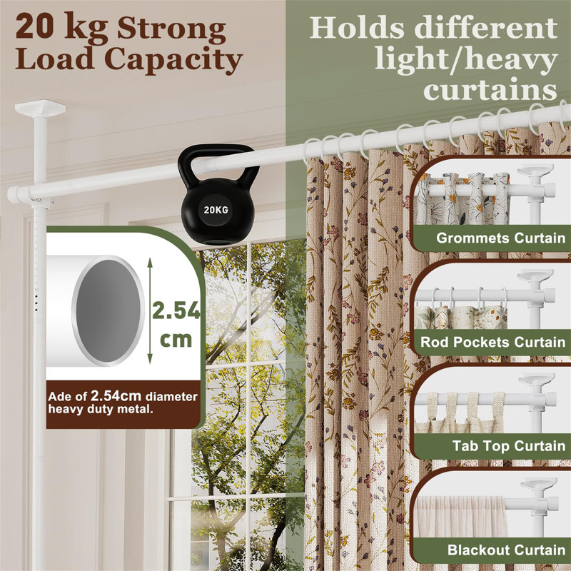 White Adjustable 71cm to 305cm Tension Rod