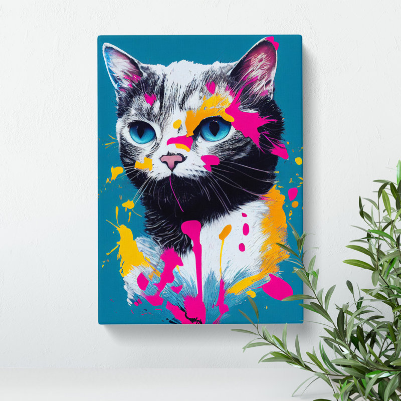 Paint Splat Cat No.3 - Wrapped Canvas Print, 76cm H x 50cm W x 3cm D