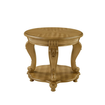 22'' Two Tone Round End Table,Solid Wood Sofa Side Table With Shelf,Living Room Corner Table Easy Assemble
