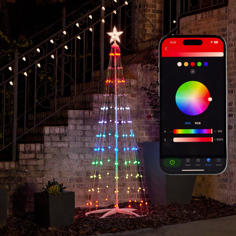 Vivvi App Based Outdoor Cone Tree, 6.9' 190 LEDs