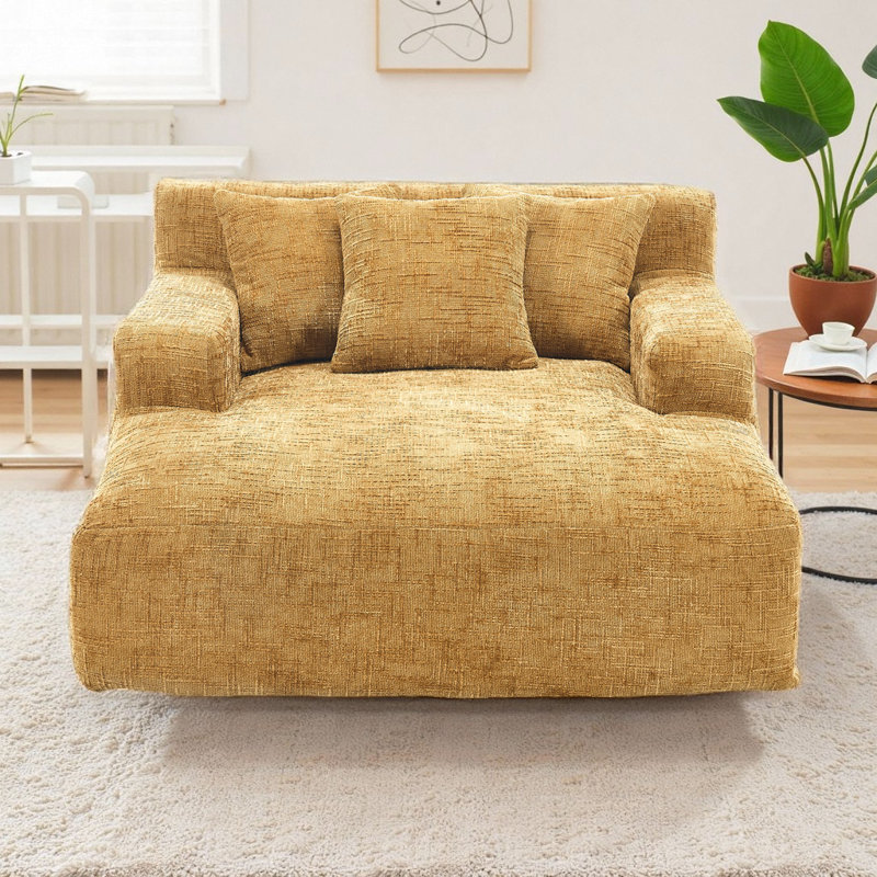 Canapé-lit Chenille Lazy avec 3 oreillers, Jaune